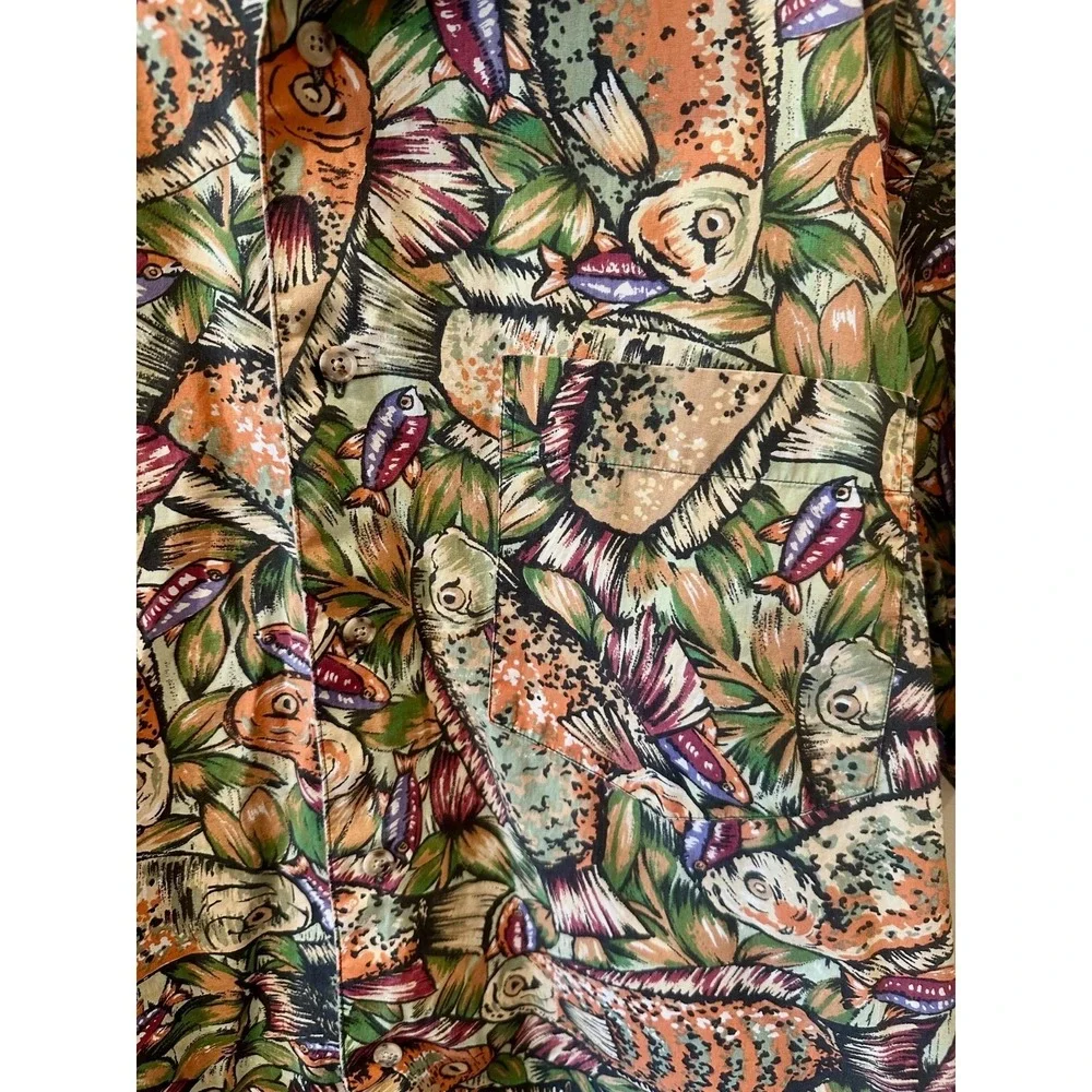 Vtg 90s Banana Republic Safari &‎ Travel Clothing Co Fish Button Up Sz M Cotton